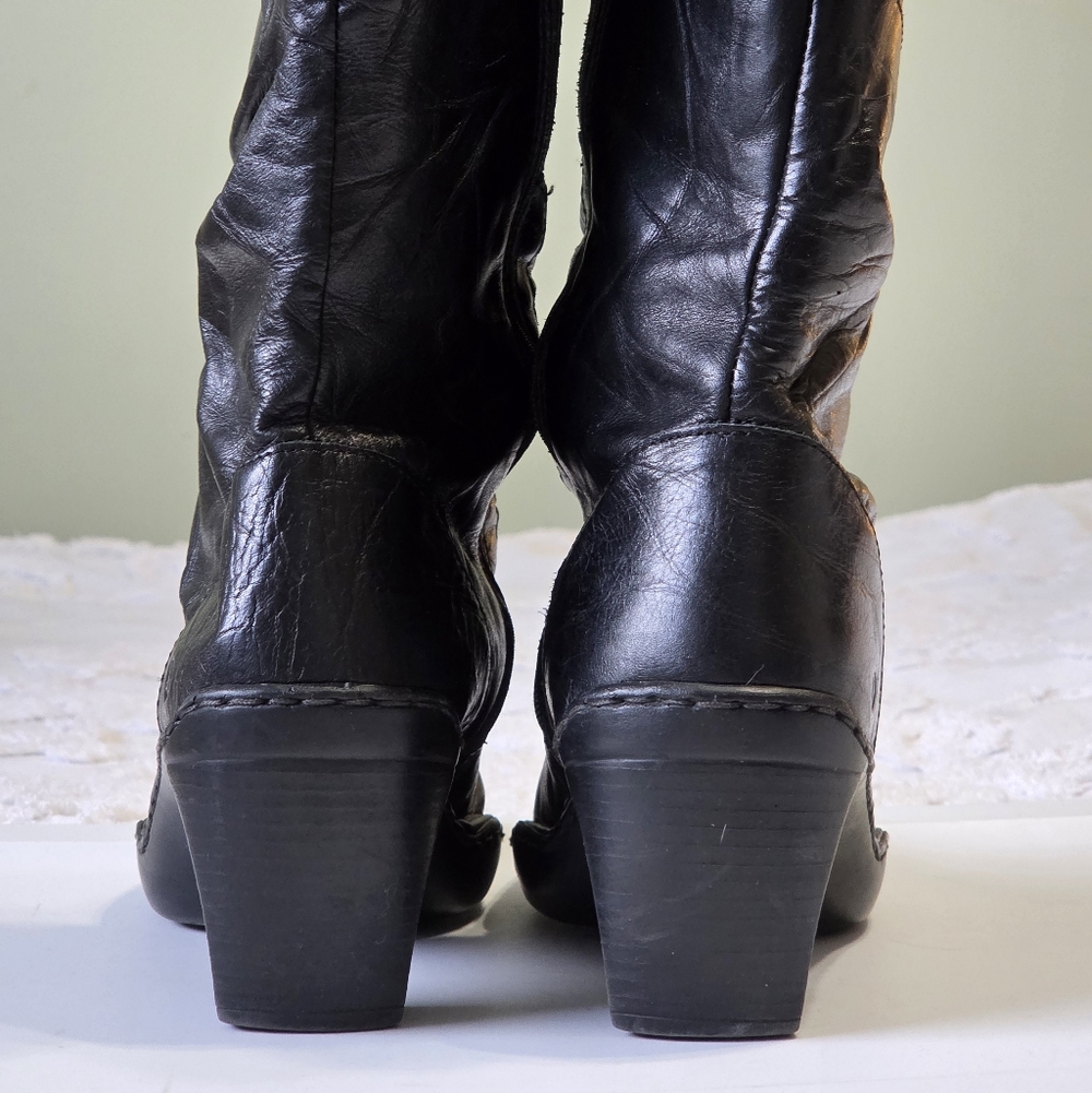 Josef Siebel Black Slouchy Creased Leather Mid Calf Boots Sz 38(7-7.5) Boho chic - Picture 6 of 14